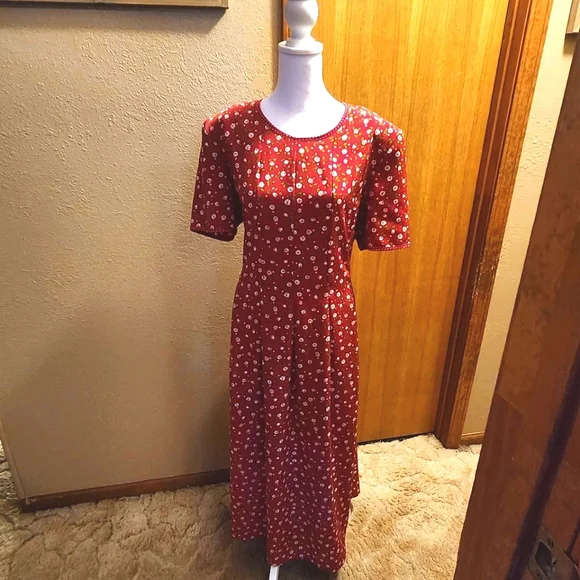 Vintage Kathie Lee Collection Red Floral Dress Size 14 - Picture 2 of 12